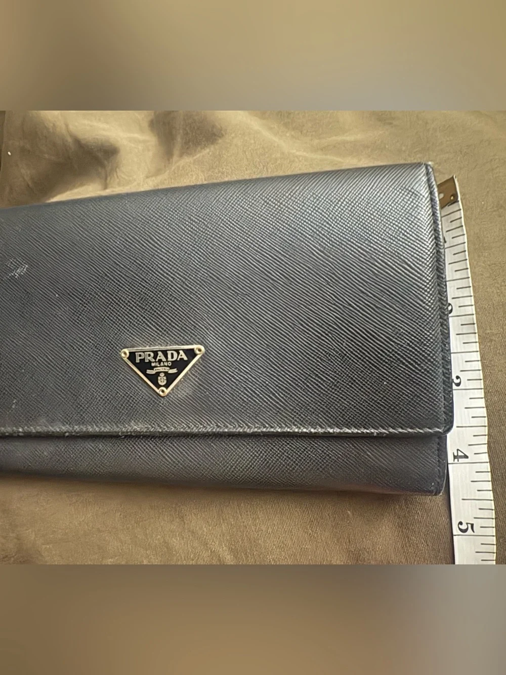 Authentic Prada Black Saffiano Leather Wallet with unbranded Silver Chain